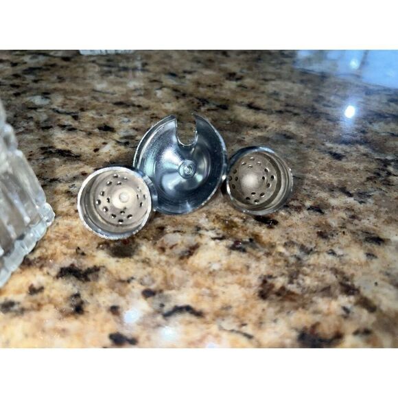 Vintage Salt & Pepper Shakers Mustard Caddy Cruet 4 Pc Silver Glass Elegant - Picture 11 of 15